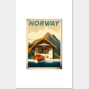 Norway Coastline Vintage Travel Art Poster Posters and Art